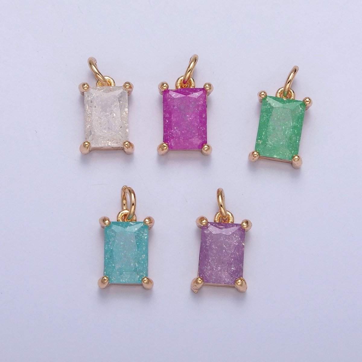 16K Gold plated Sparkly Pastel Emerald Cut Cubic Zirconia Charm Jewelry Making Component Rectangle Square Add on Charm | X-268-X-272 - DLUXCA