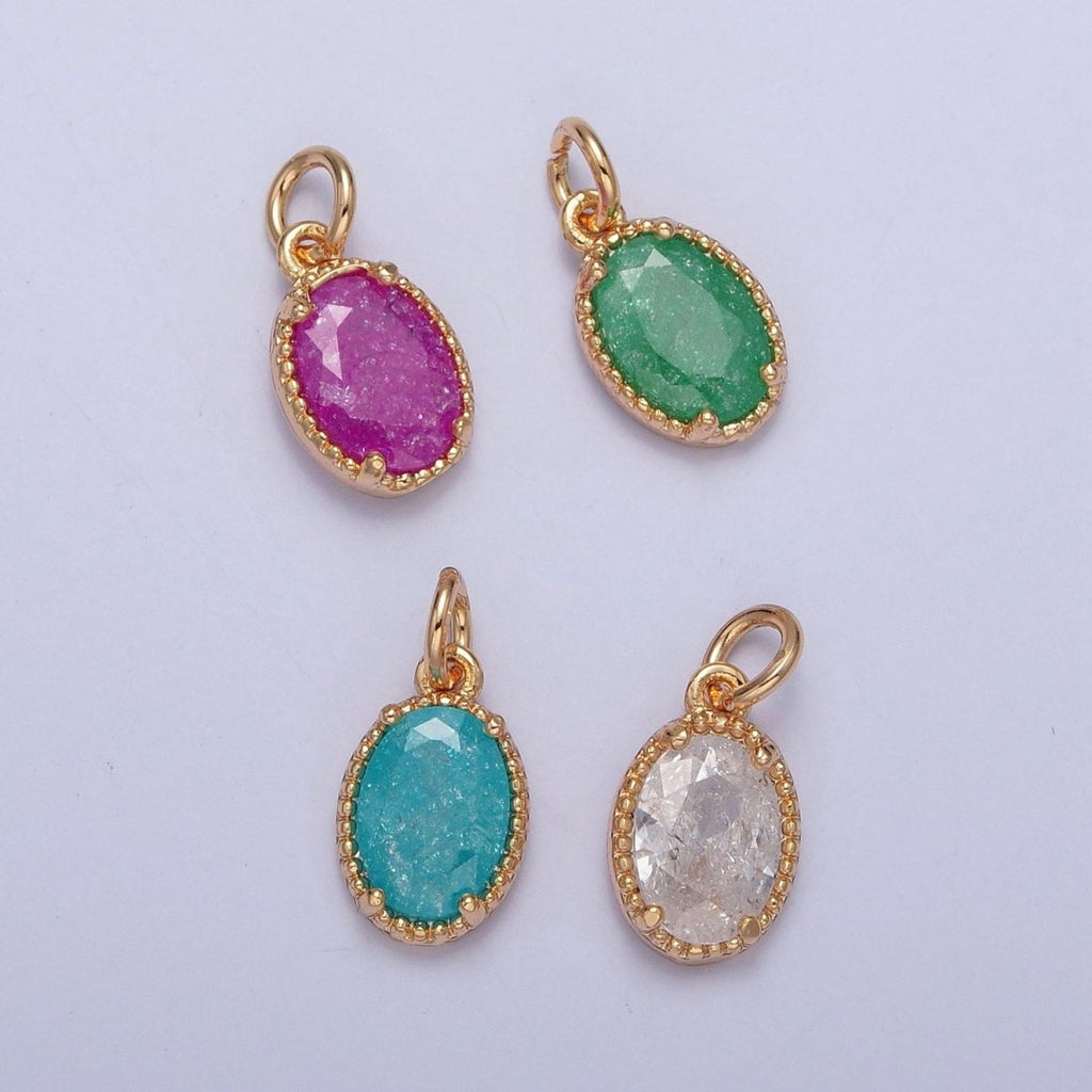 16K Gold plated Sparkly Pastel Oval Cubic Zirconia Charm Jewelry Making Component | X-273-X-276 - DLUXCA
