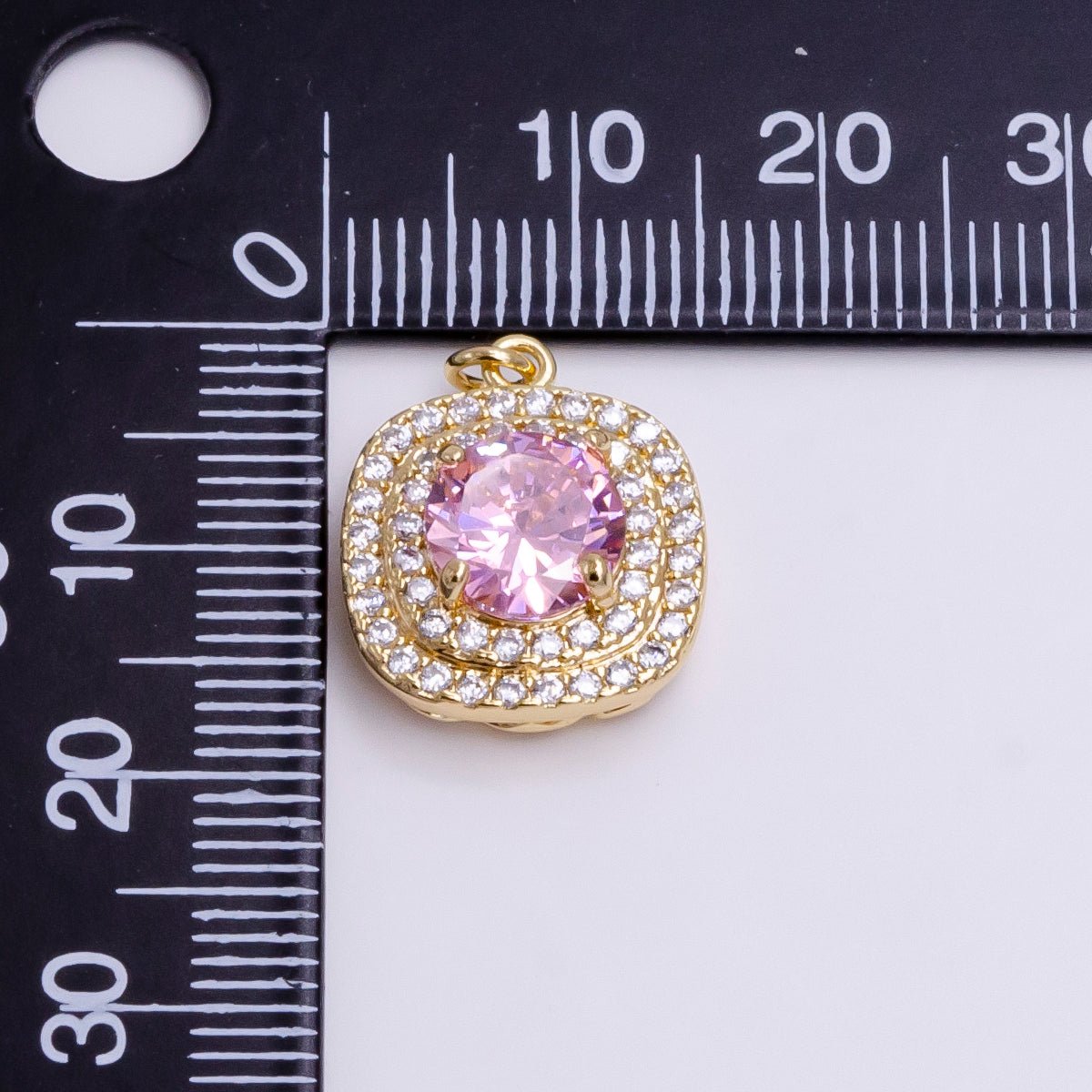 16K Gold plated Square Micro Paved Round Pink CZ Add-On Charm in Gold & Silver | AC1459 AC1460