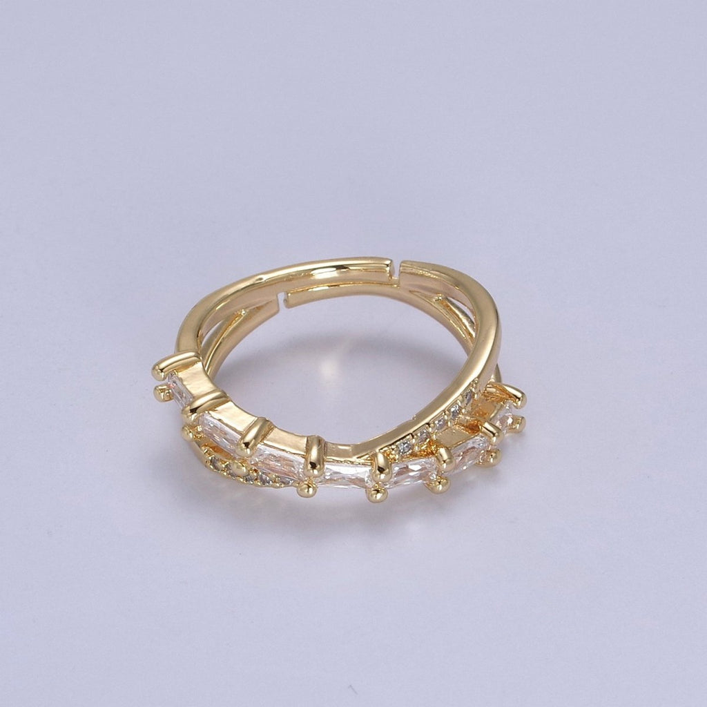 16K Gold plated Stacking Double Band Unique Clear Crystal Zirconia CZ Adjustable Ring U-304 - DLUXCA