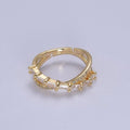 16K Gold plated Stacking Double Band Unique Clear Crystal Zirconia CZ Adjustable Ring U-304 - DLUXCA