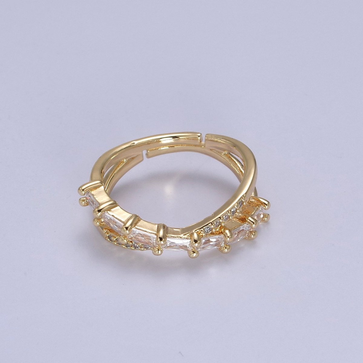 16K Gold plated Stacking Double Band Unique Clear Crystal Zirconia CZ Adjustable Ring U-304 - DLUXCA