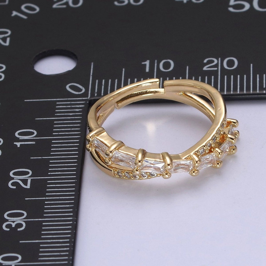 16K Gold plated Stacking Double Band Unique Clear Crystal Zirconia CZ Adjustable Ring U-304 - DLUXCA