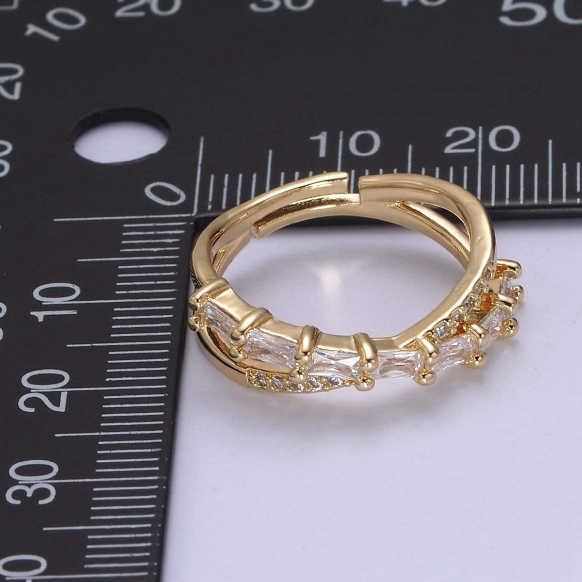 16K Gold plated Stacking Double Band Unique Clear Crystal Zirconia CZ Adjustable Ring U-304 - DLUXCA