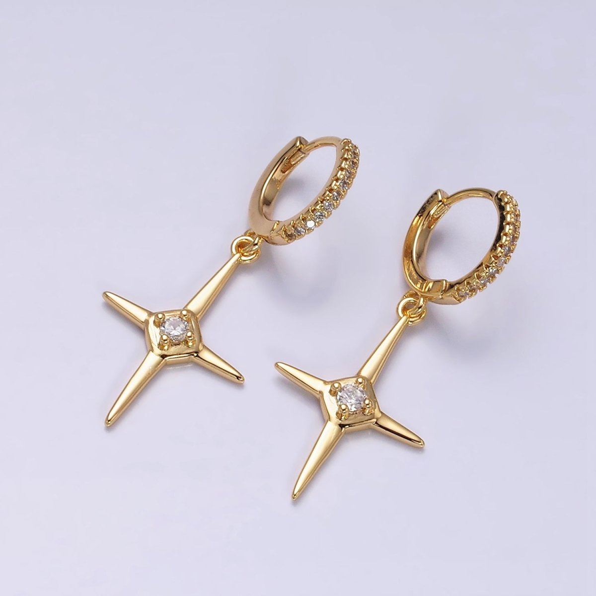 16K Gold plated Star Celestial Drop Clear CZ Micro Paved Huggie Earrings in Gold & Silver | AD1062 AD1063