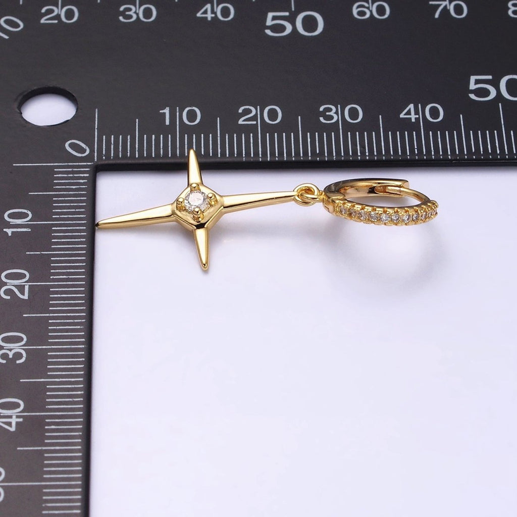 16K Gold plated Star Celestial Drop Clear CZ Micro Paved Huggie Earrings in Gold & Silver | AD1062 AD1063