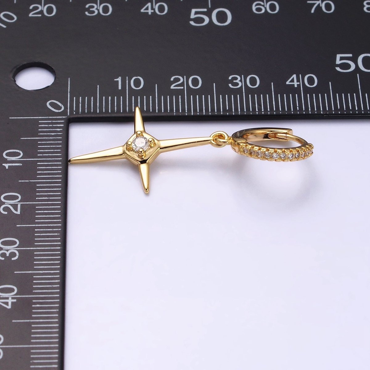 16K Gold plated Star Celestial Drop Clear CZ Micro Paved Huggie Earrings in Gold & Silver | AD1062 AD1063
