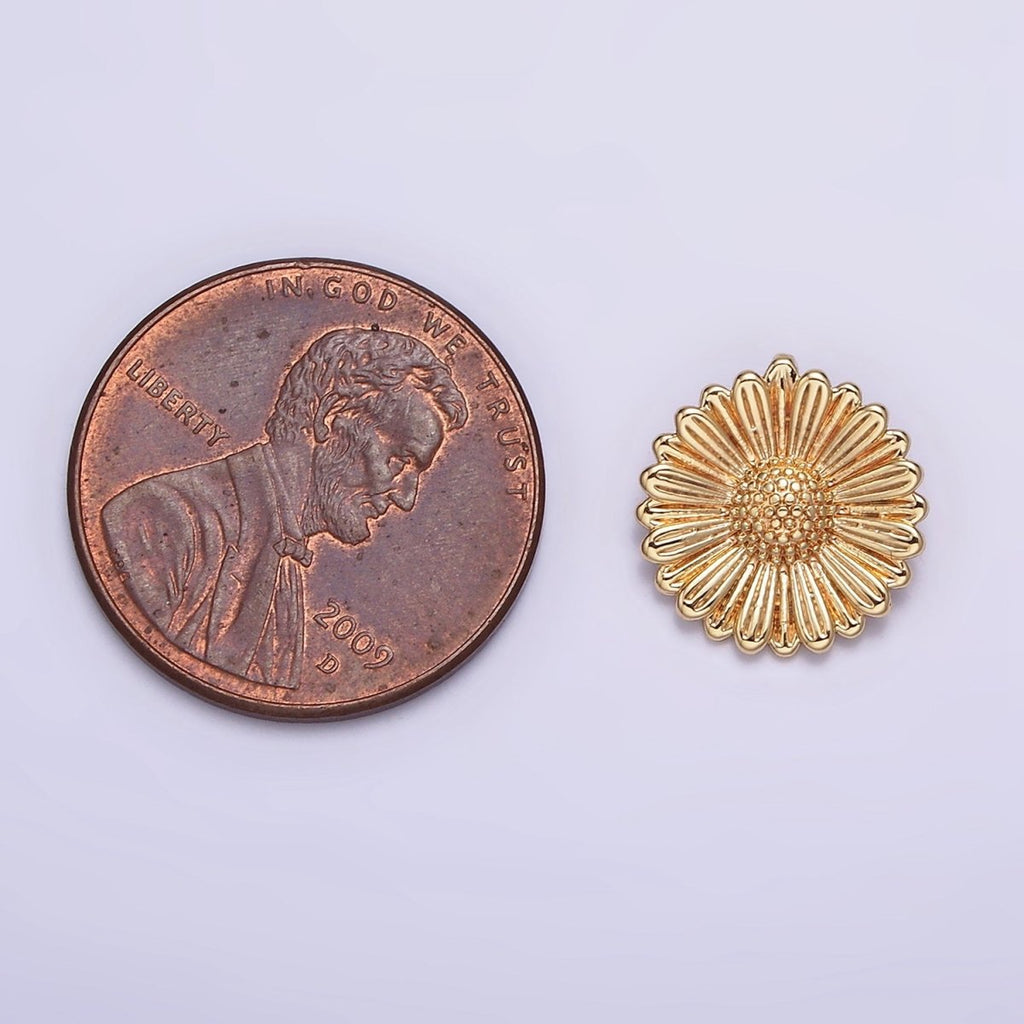 16K Gold plated Sunflower Textured Round Pendant | AA603 - DLUXCA