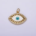 16K Gold plated Teal Blue Evil Eye Open Bar Micro Paved CZ Charm | AC1421 - DLUXCA