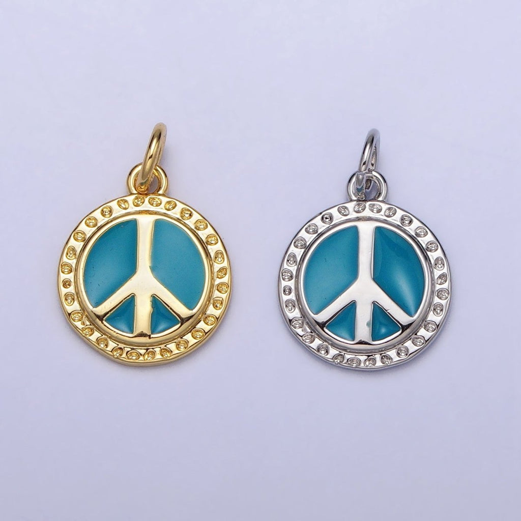 16K Gold plated Teal Enamel Peace Symbol Round Add-On Charm | AC1284 AC1285 - DLUXCA