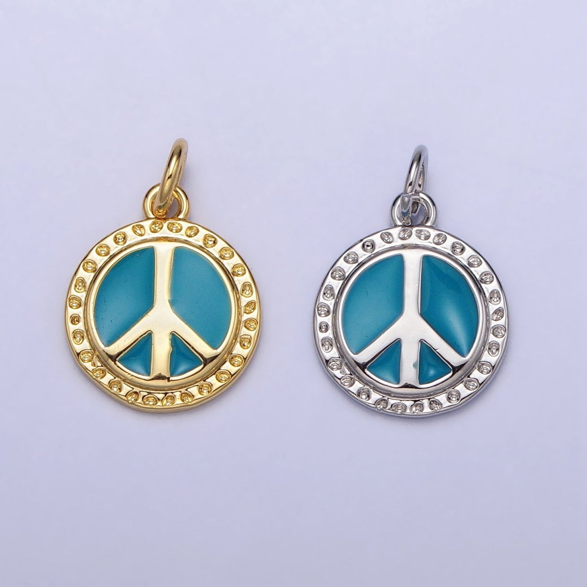 16K Gold plated Teal Enamel Peace Symbol Round Add-On Charm | AC1284 AC1285 - DLUXCA