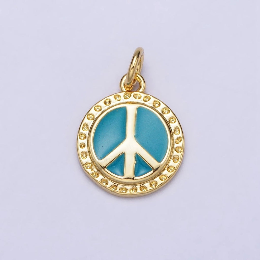 16K Gold plated Teal Enamel Peace Symbol Round Add-On Charm | AC1284 AC1285 - DLUXCA