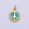 16K Gold plated Teal Enamel Peace Symbol Round Add-On Charm | AC1284 AC1285 - DLUXCA