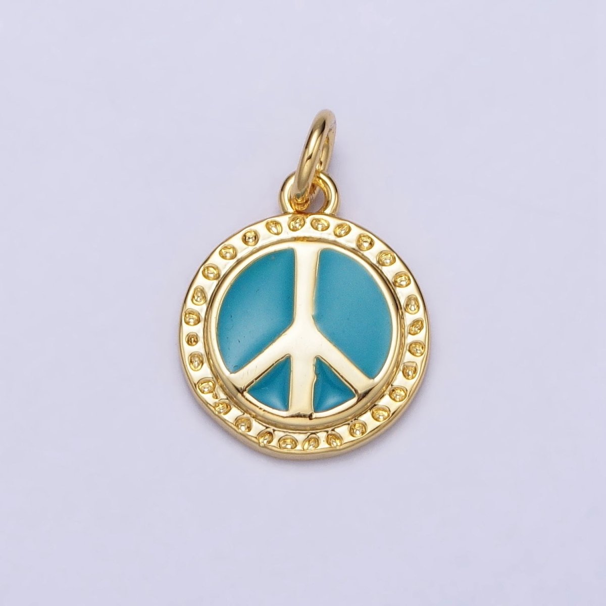 16K Gold plated Teal Enamel Peace Symbol Round Add-On Charm | AC1284 AC1285 - DLUXCA