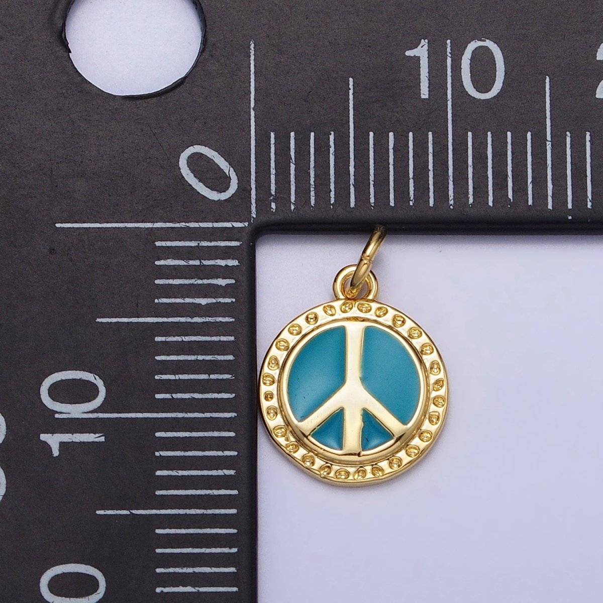 16K Gold plated Teal Enamel Peace Symbol Round Add-On Charm | AC1284 AC1285 - DLUXCA