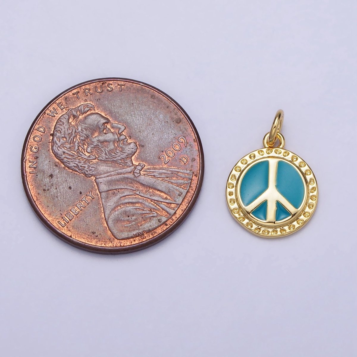 16K Gold plated Teal Enamel Peace Symbol Round Add-On Charm | AC1284 AC1285 - DLUXCA