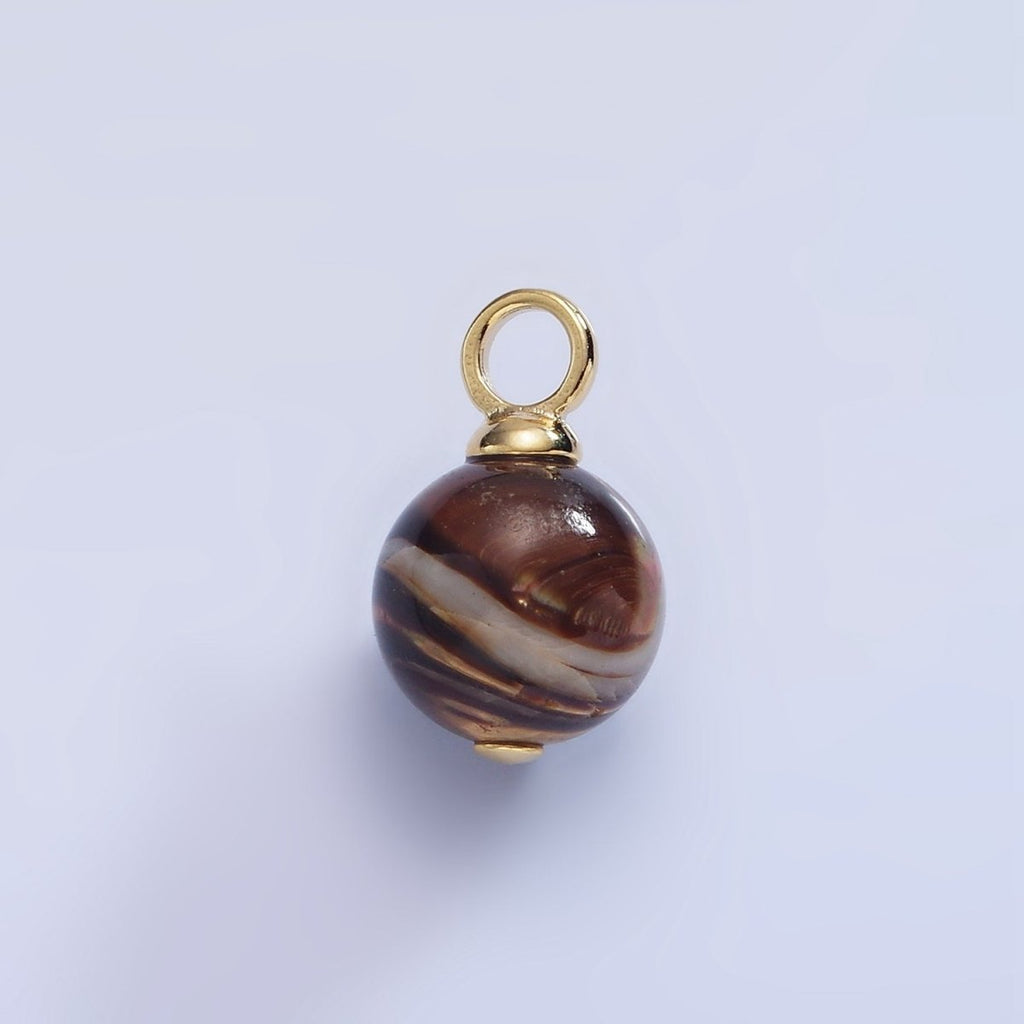 16K Gold plated Tiger Eye Gemstone Round Drop Pendant | P1769 - DLUXCA
