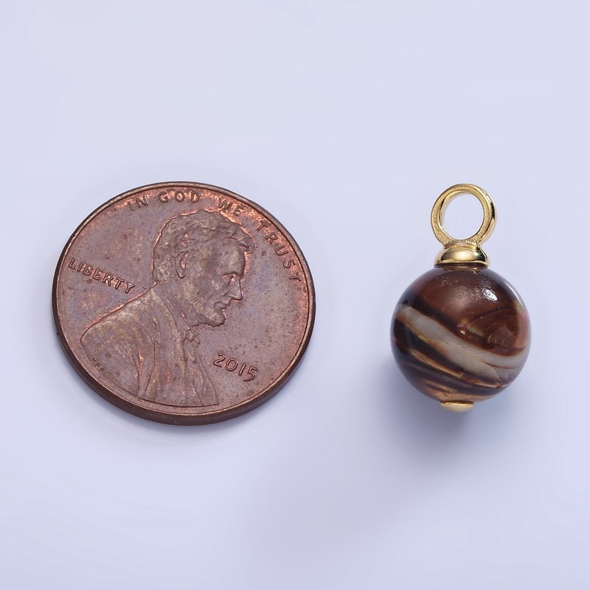 16K Gold plated Tiger Eye Gemstone Round Drop Pendant | P1769 - DLUXCA