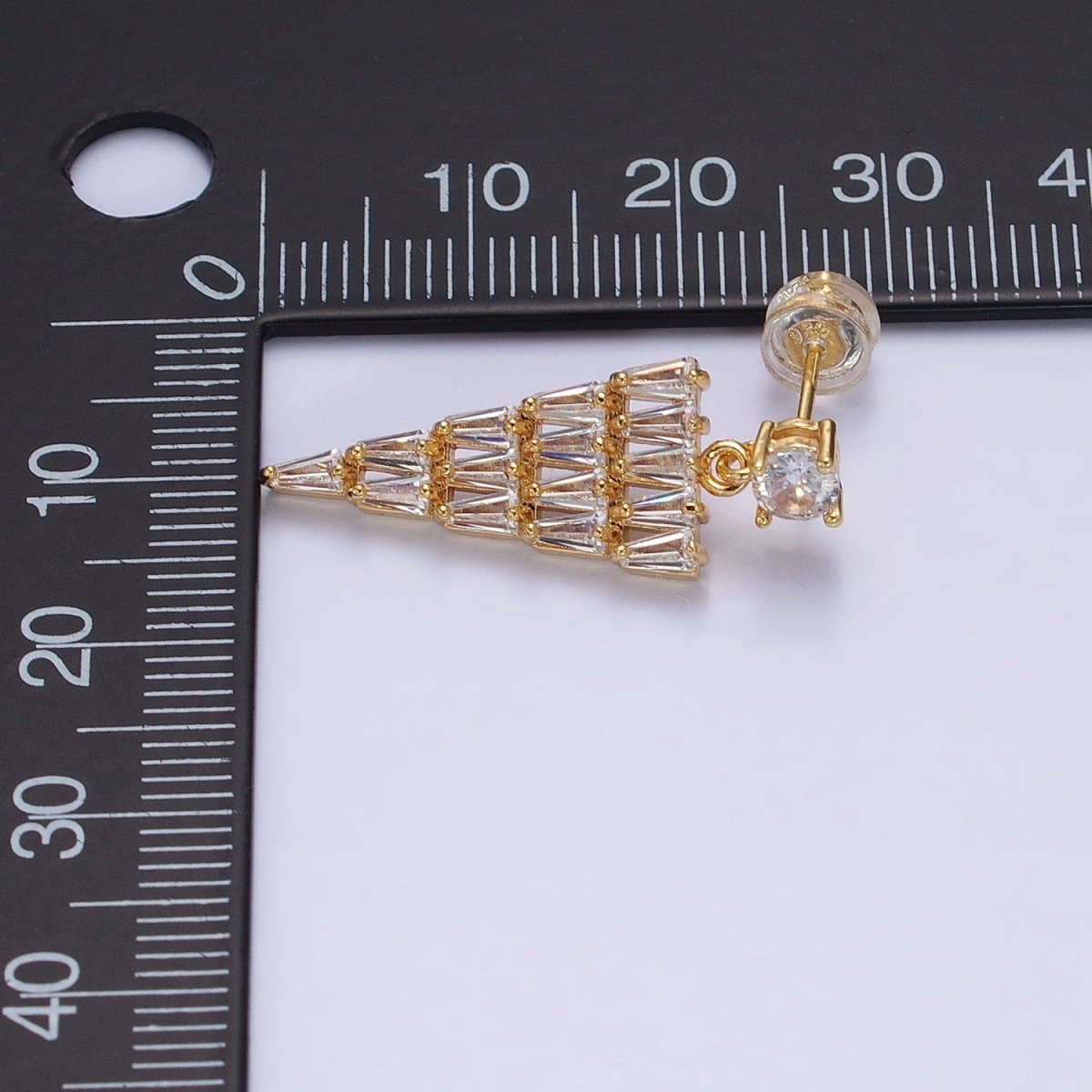 16K Gold plated Triangle Baguette CZ Drop Stud Earrings in Gold & Silver | AB1476 AB1477