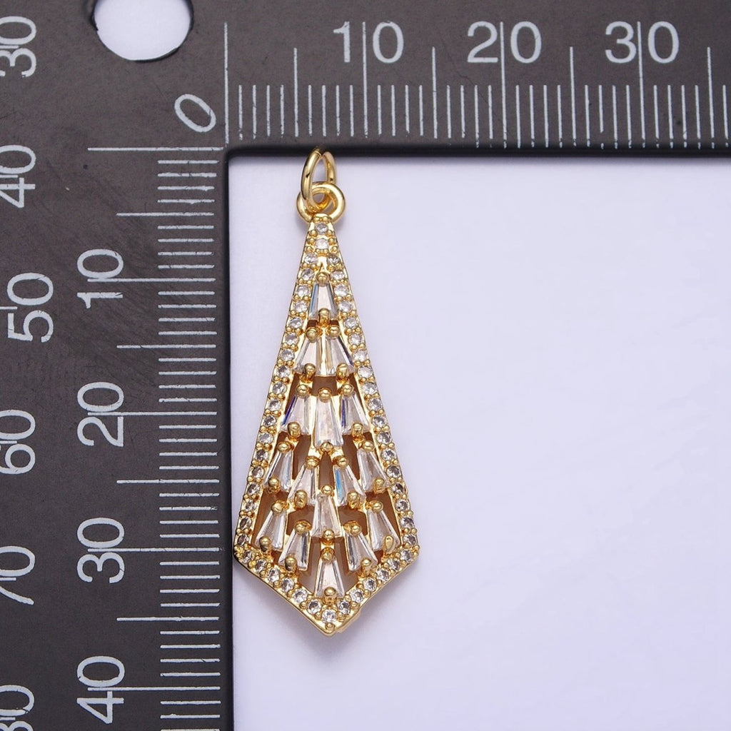 16K Gold plated Triangle Baguette Micro Paved CZ Geometric Arrow Charm in Gold & Silver | AC1229 AC1230