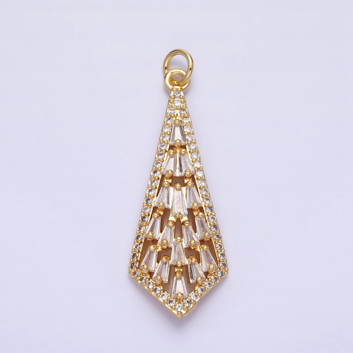 16K Gold plated Triangle Baguette Micro Paved CZ Geometric Arrow Charm in Gold & Silver | AC1229 AC1230