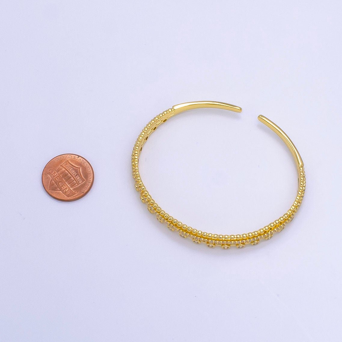 16K Gold plated Triple Band Bubble CZ Micro Paved Cuff Bracelet | WA-2509 - DLUXCA
