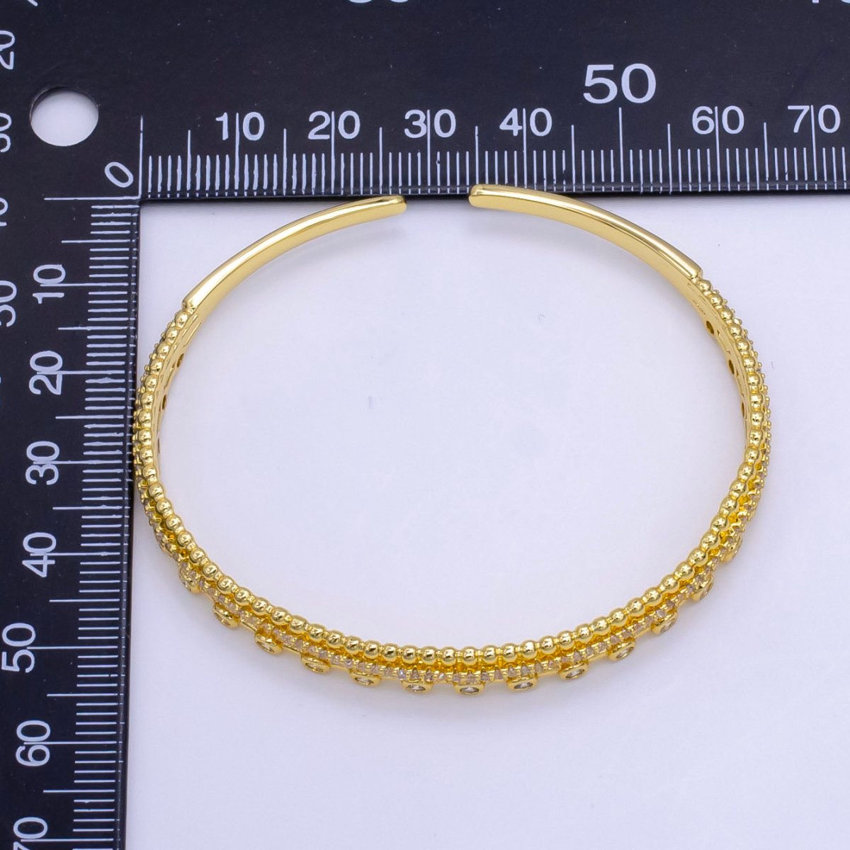 16K Gold plated Triple Band Bubble CZ Micro Paved Cuff Bracelet | WA-2509 - DLUXCA