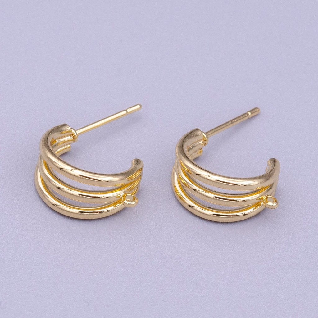 16K Gold plated Triple Band Claw Open Loop C-Shaped Hoop Earrings Supply | Z-401 - DLUXCA