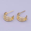 16K Gold plated Triple Band Claw Open Loop C-Shaped Hoop Earrings Supply | Z-401 - DLUXCA