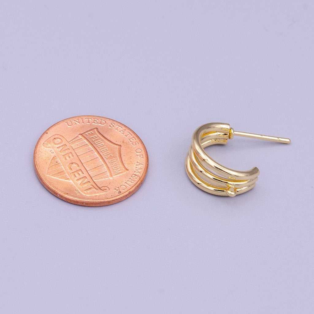 16K Gold plated Triple Band Claw Open Loop C-Shaped Hoop Earrings Supply | Z-401 - DLUXCA