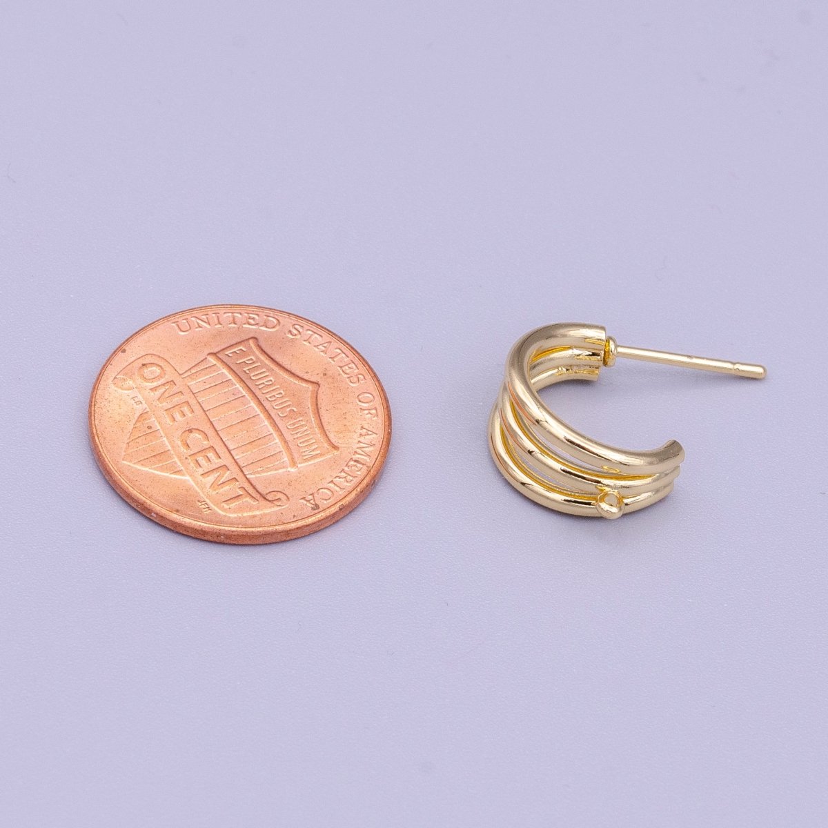 16K Gold plated Triple Band Claw Open Loop C-Shaped Hoop Earrings Supply | Z-401 - DLUXCA
