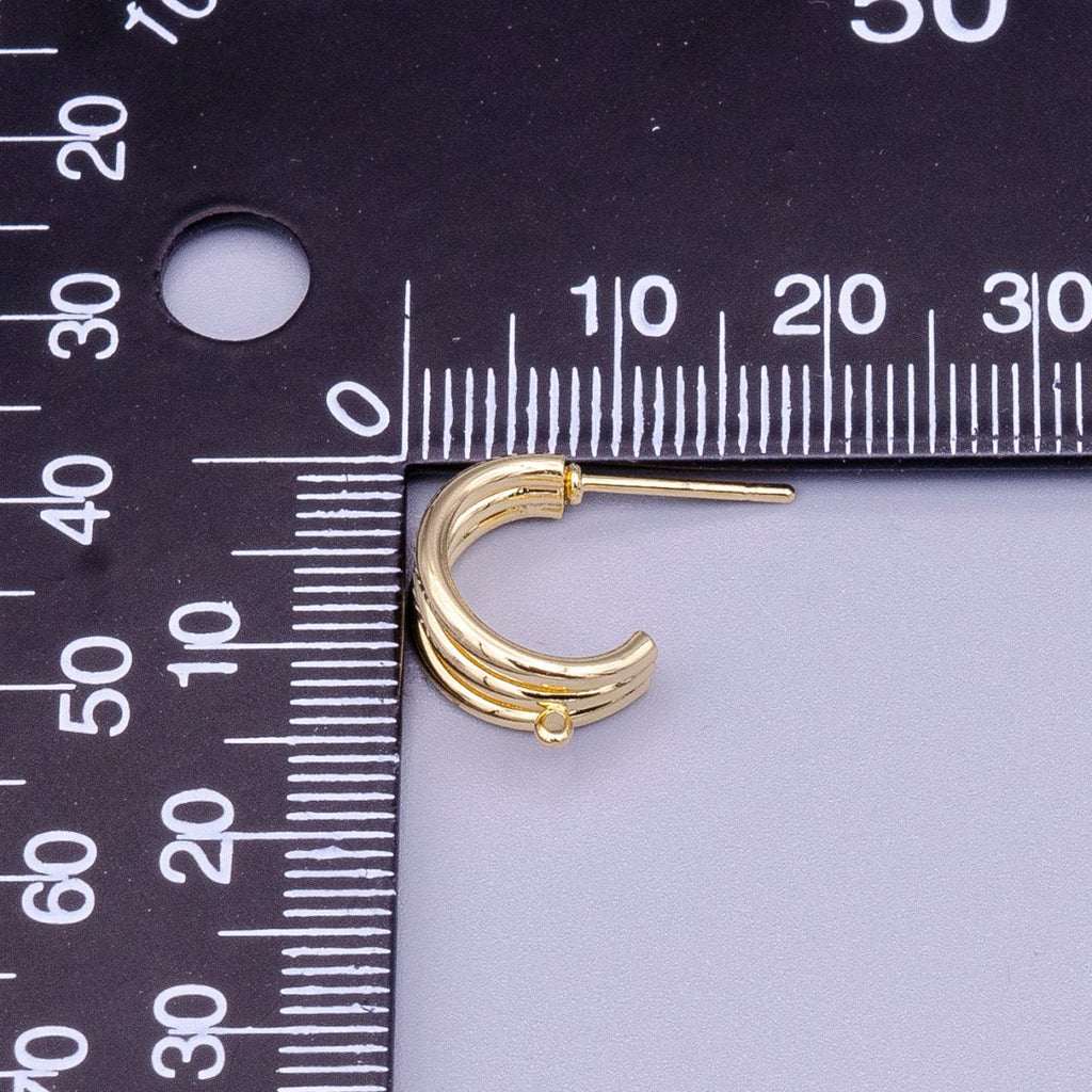 16K Gold plated Triple Band Claw Open Loop C-Shaped Hoop Earrings Supply | Z-401 - DLUXCA