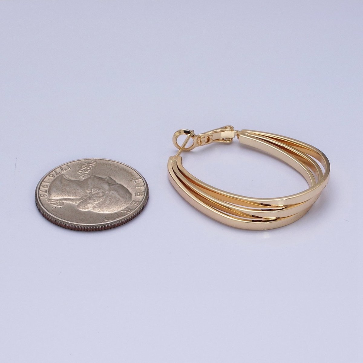 16K Gold plated Triple Bar Oblong Geometric Hinge Hoop Earrings in Gold & Silver | AD879 AD880