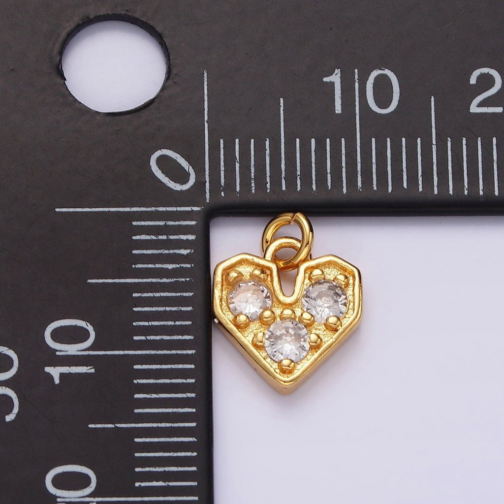 16K Gold plated Triple Clear CZ Heart Add-On Charm | AC848 - DLUXCA