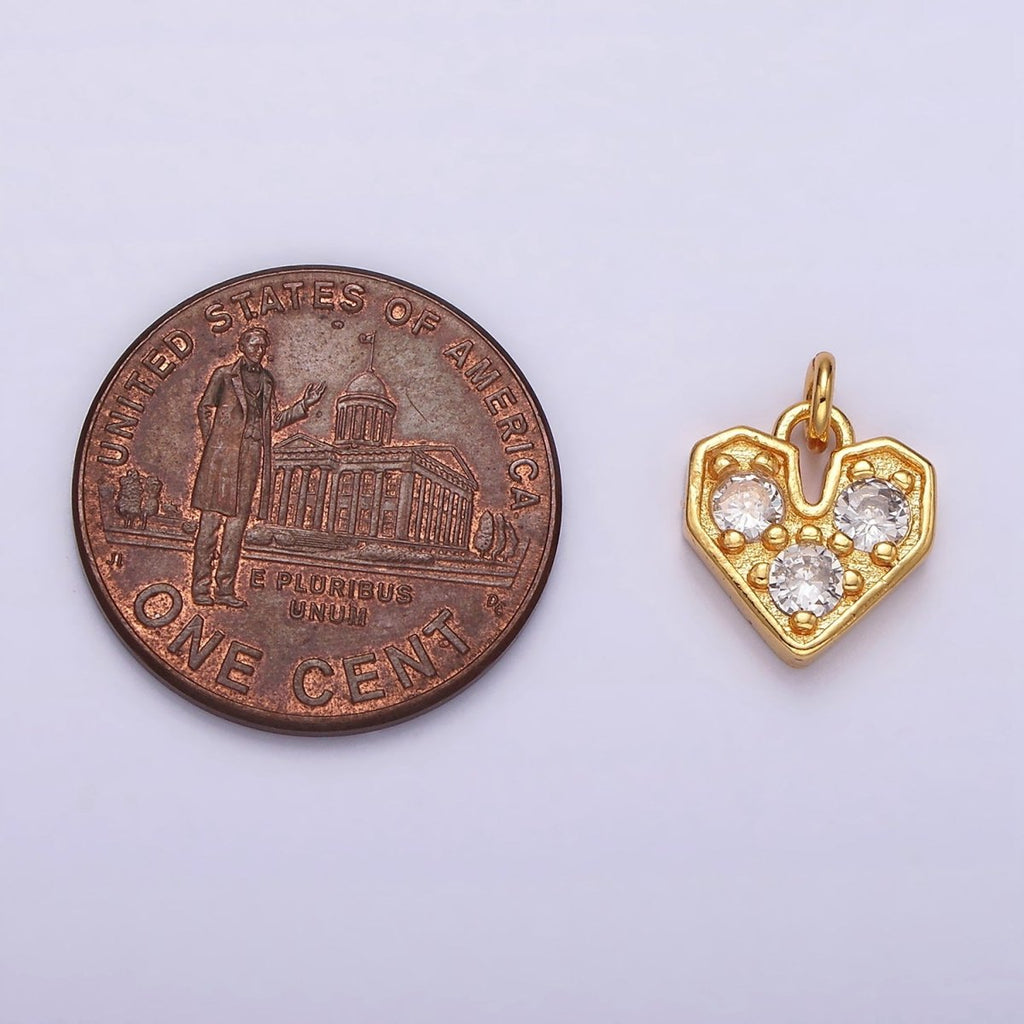 16K Gold plated Triple Clear CZ Heart Add-On Charm | AC848 - DLUXCA