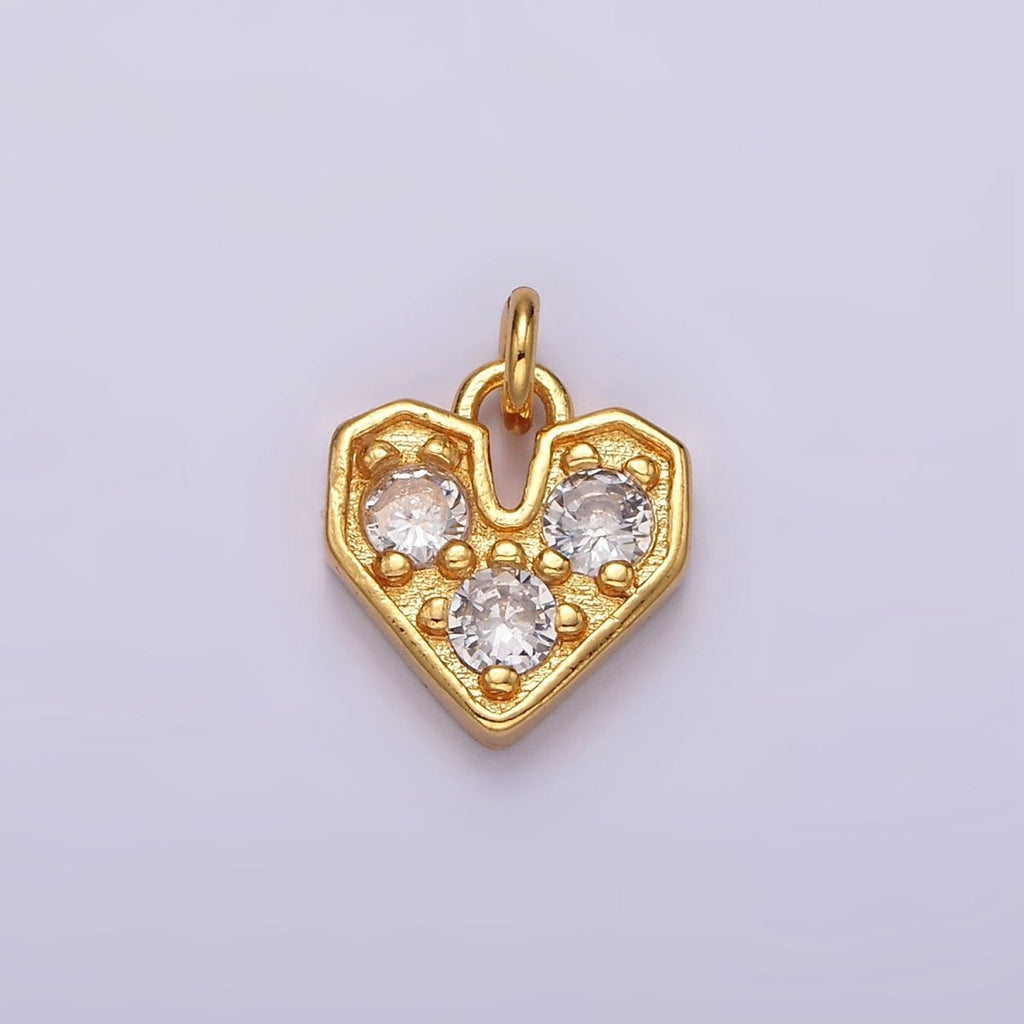 16K Gold plated Triple Clear CZ Heart Add-On Charm | AC848 - DLUXCA