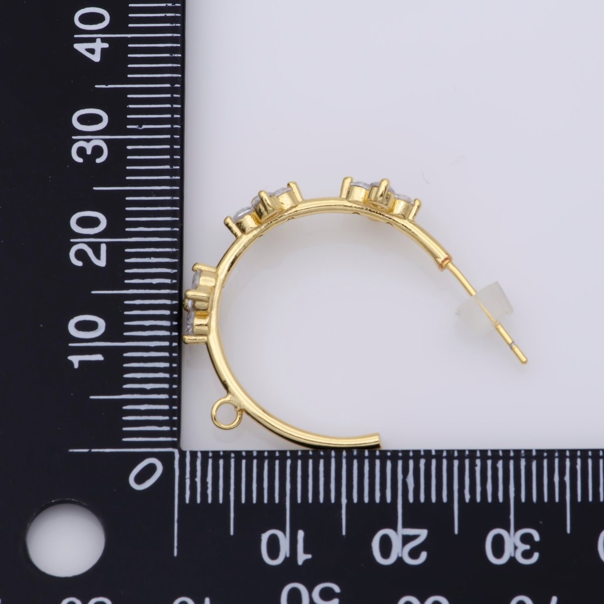 16K Gold plated Triple Flower CZ C - Shaped Open Loop Hoop Drop Earrings Findings | Z826 - DLUXCA