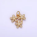 16K Gold plated Triple Flower Micro Paved CZ Charm | C298 - DLUXCA