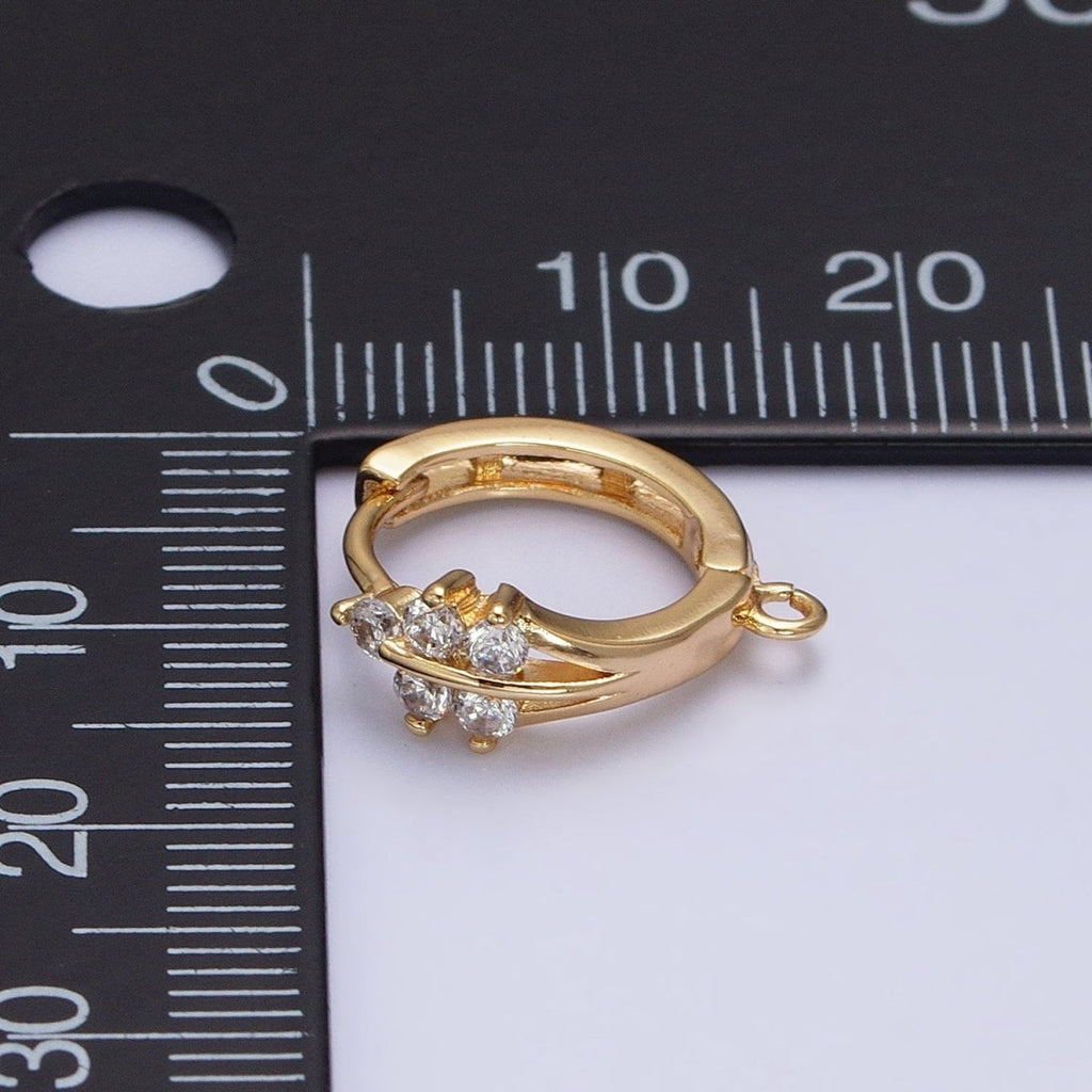 16K Gold plated Triple Lined CZ 15mm Open Loop Huggie Earrings Supply in Silver & Gold | Z-281 Z-383 - DLUXCA