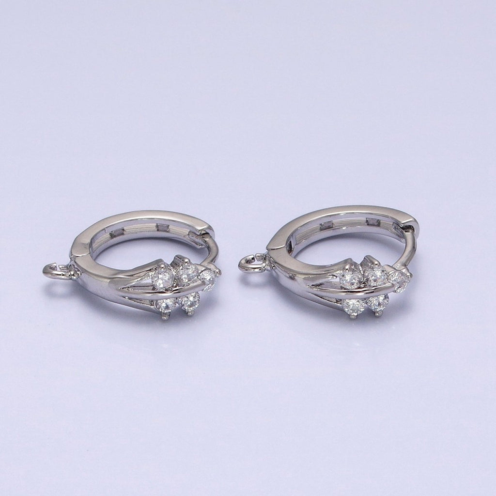 16K Gold plated Triple Lined CZ 15mm Open Loop Huggie Earrings Supply in Silver & Gold | Z-281 Z-383 - DLUXCA