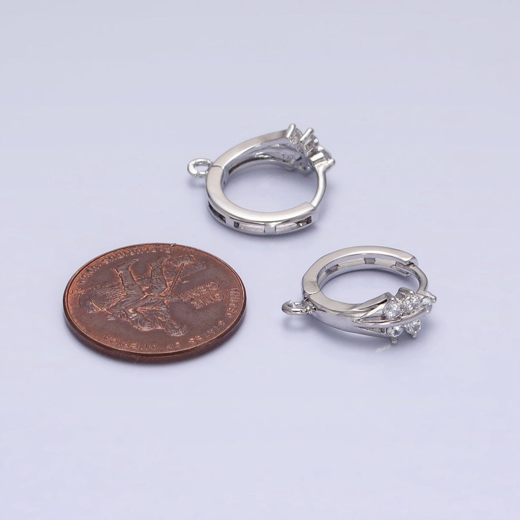 16K Gold plated Triple Lined CZ 15mm Open Loop Huggie Earrings Supply in Silver & Gold | Z-281 Z-383 - DLUXCA