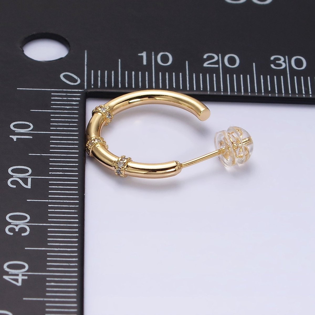 16K Gold plated Triple Micro Paved CZ Lined C-Shaped Hoop Earrings in Gold & Silver | AD1261 AD1262