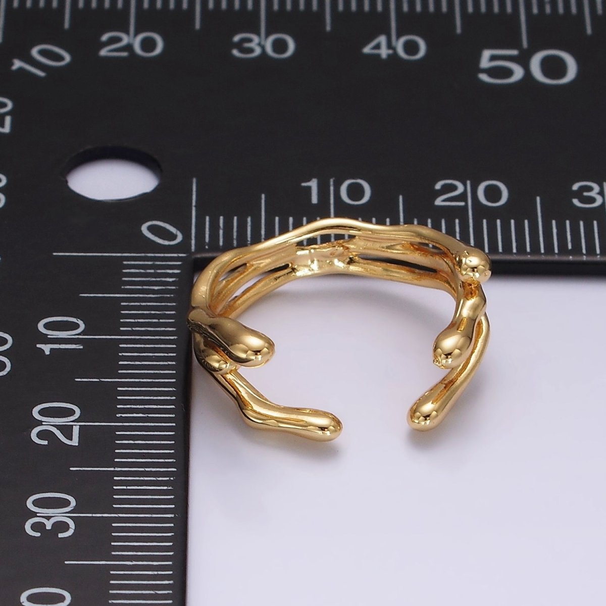 16K Gold plated Triple Molten Drip Band Open Wrap Minimalist Ring | O1248 - DLUXCA