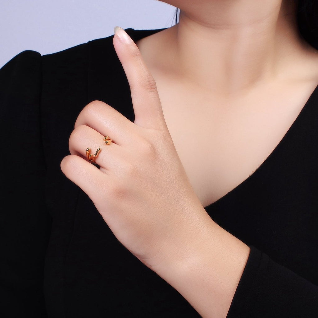 16K Gold plated Triple Molten Drip Band Open Wrap Minimalist Ring | O1248 - DLUXCA