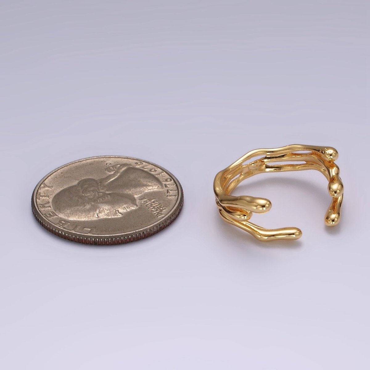 16K Gold plated Triple Molten Drip Band Open Wrap Minimalist Ring | O1248 - DLUXCA