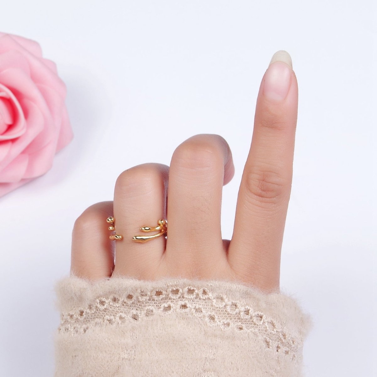 16K Gold plated Triple Molten Drip Band Open Wrap Minimalist Ring | O1248 - DLUXCA