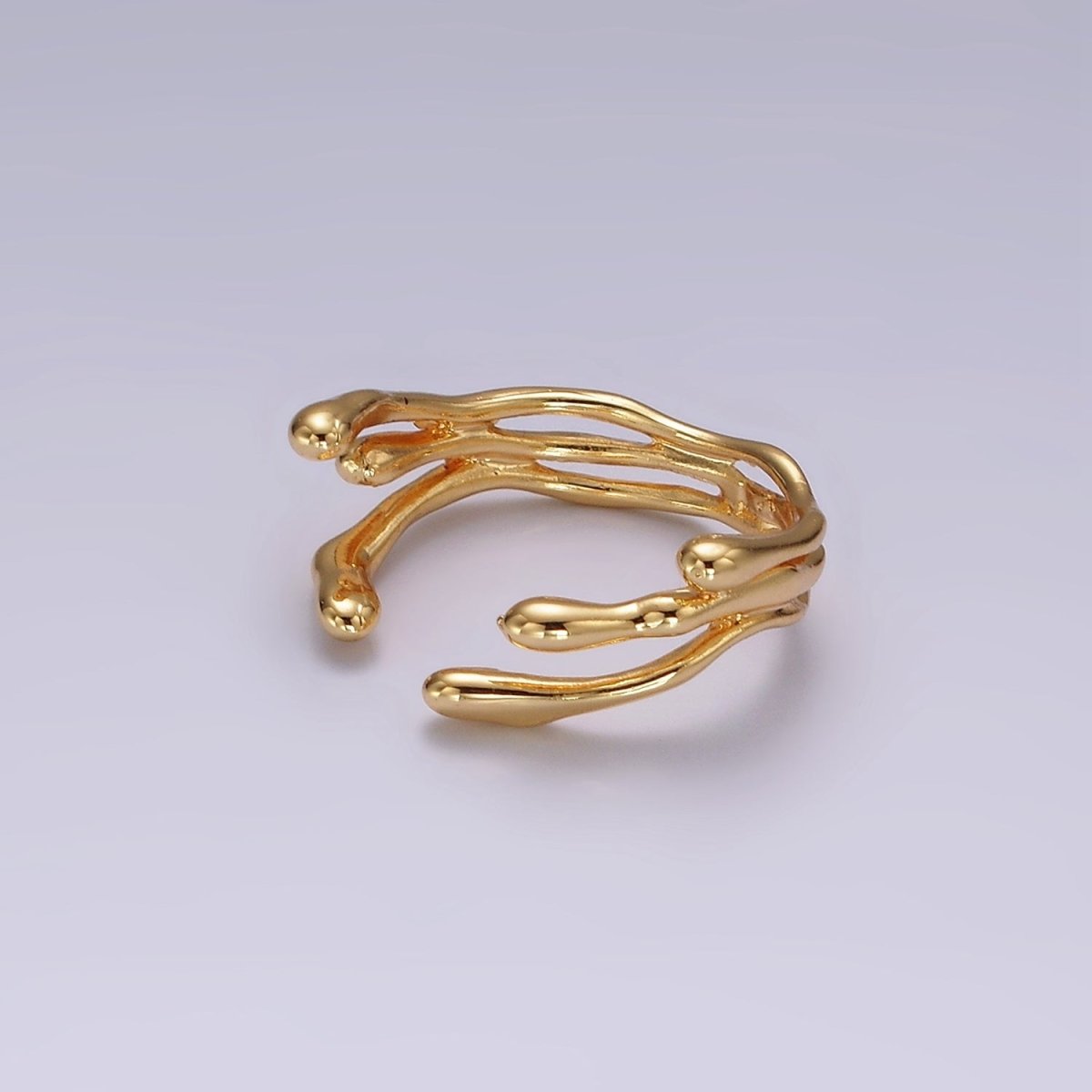 16K Gold plated Triple Molten Drip Band Open Wrap Minimalist Ring | O1248 - DLUXCA