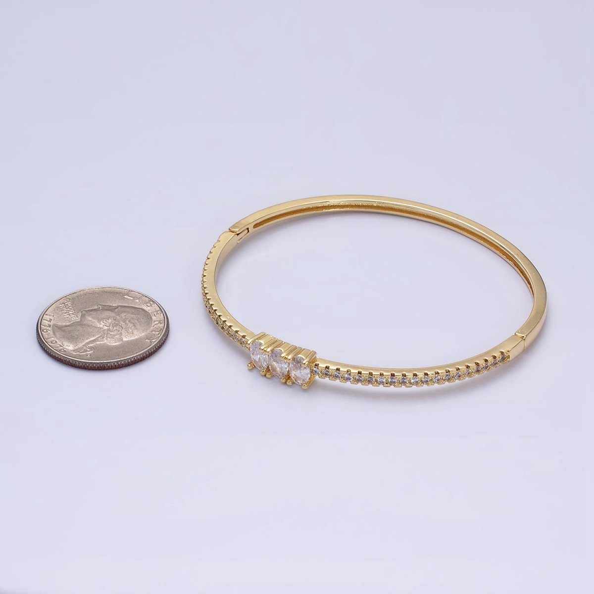 16K Gold plated Triple Oval CZ Micro Paved CZ Stackable Hinge Bangle Bracelet | WA-1756 Clearance Pricing - DLUXCA