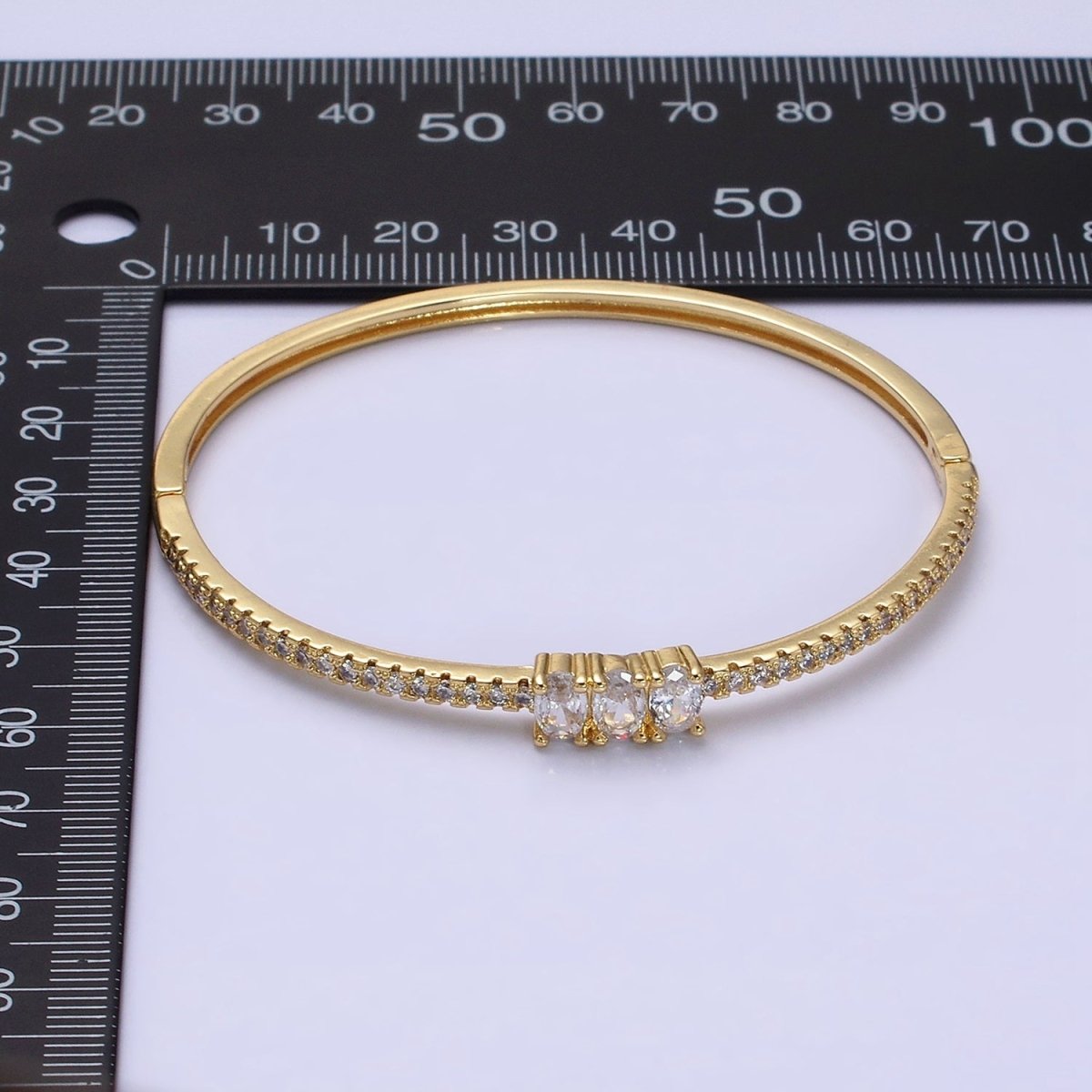 16K Gold plated Triple Oval CZ Micro Paved CZ Stackable Hinge Bangle Bracelet | WA-1756 Clearance Pricing - DLUXCA