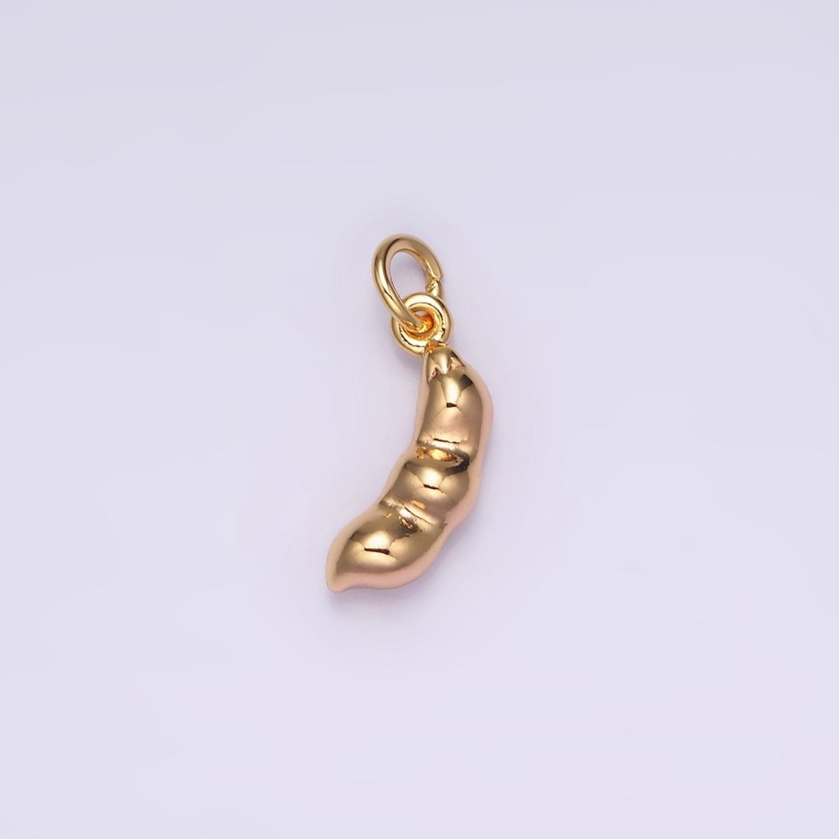 16K Gold plated Triple Peapod Peanut Geometric Curved Minimalist Mini Add-On Charm | AG108 - DLUXCA